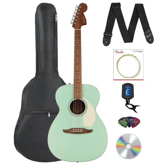 Fender California Standard Monterey E Acoustic-Electric Guitar - Surf Green Bundle with Gig Bag, Tuner, Strap, Strings, Picks, and Austin Bazaar Instructional DVD