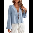 thumbnail image 1 of Camisa Y2K para Mujer, Blusa con Mangas Acampanadas y Cuello en V, Estilo Casual. Azul XL, 1 of 7