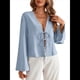 thumbnail image 1 of Camisa Y2K para Mujer, Blusa con Mangas Acampanadas y Cuello en V, Estilo Casual. Azul S, 1 of 7