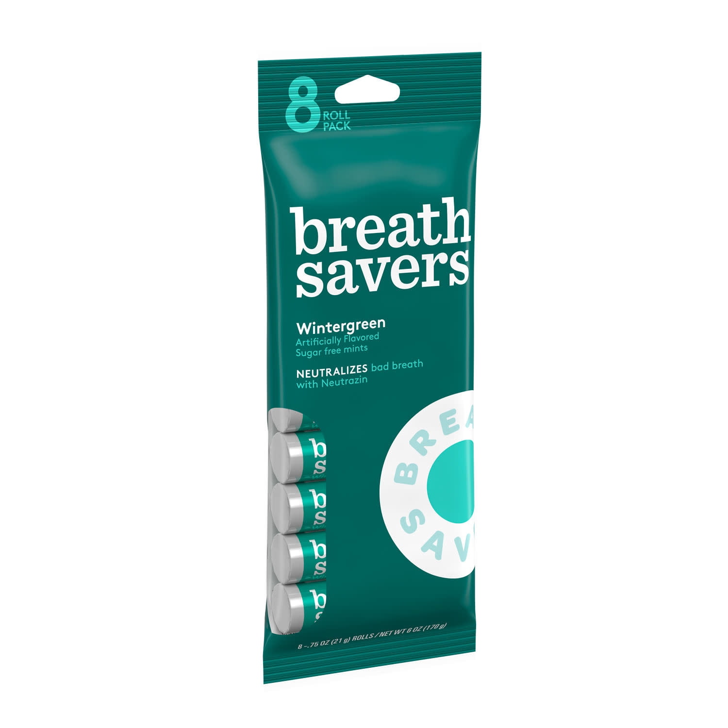 (3 pack) Breath Savers Wintergreen Flavored Sugar Free Breath Mints, Rolls 0.75 oz, 8 Count