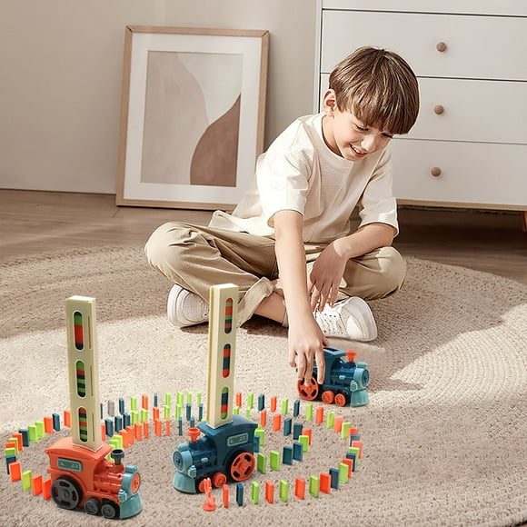 Domino Train Toy for Kids, Automatic Domino Train Blocks Stacking Toys, Kids Domino Train Set with Sound, Toys Christmas Birthday Gifts for Boys Girls 3-12 (Red, 100 Blocks)
