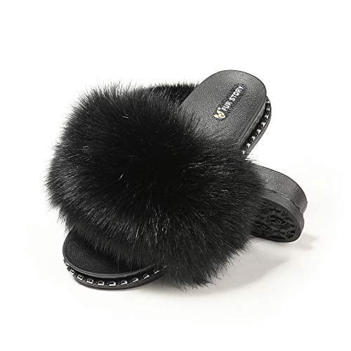 Vogue Cloud Women's Furry Slides Faux Fur Slides Fuzzy Slippers Fluffy