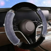 Winter Warm Plush Steering Wheel Cover for Women - Non Slip Polyester with Rhinestones, Easy Install