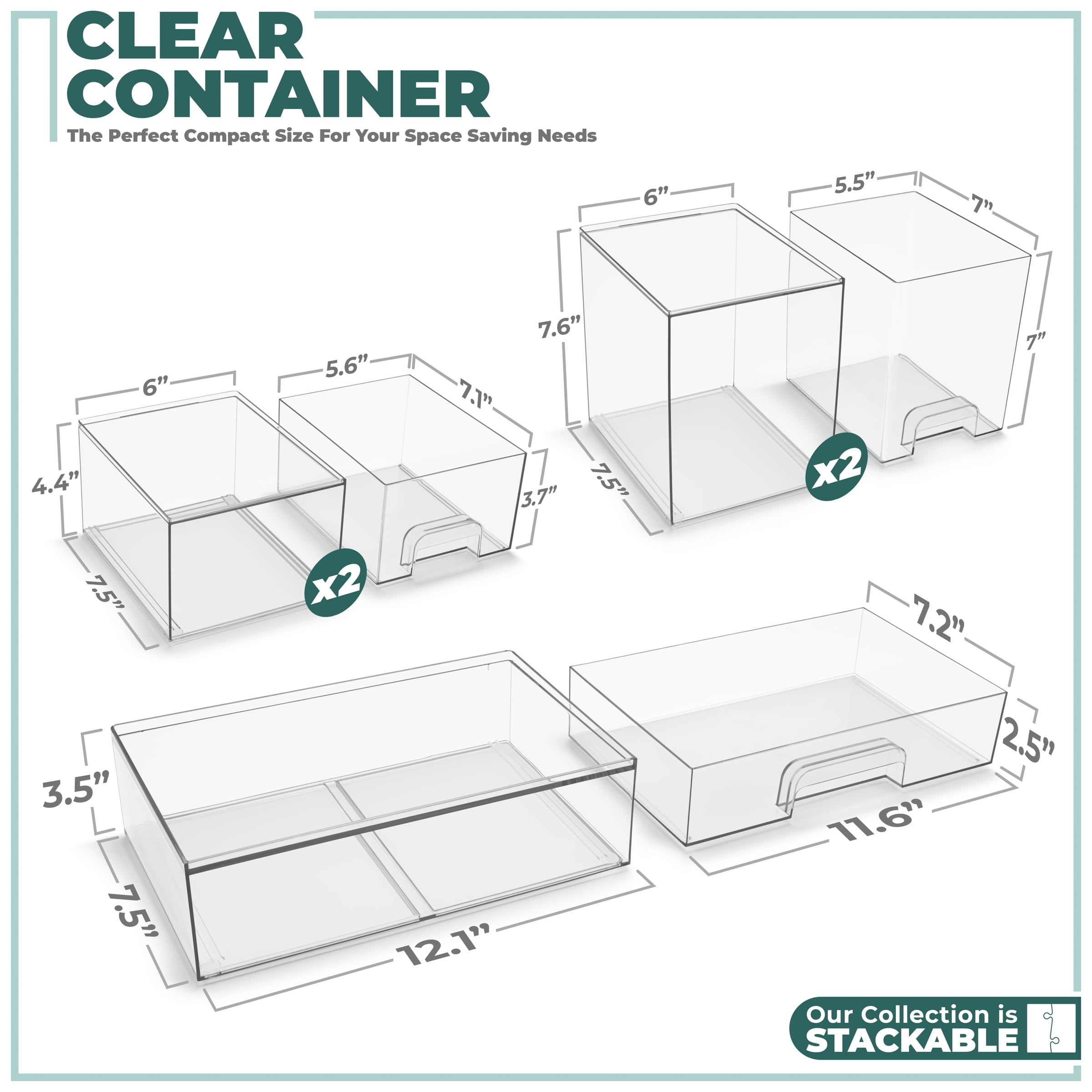 Sorbus 5-Pack Clear Stackable Acrylic Drawers – Tall, Wide & Small for Baby Accessories