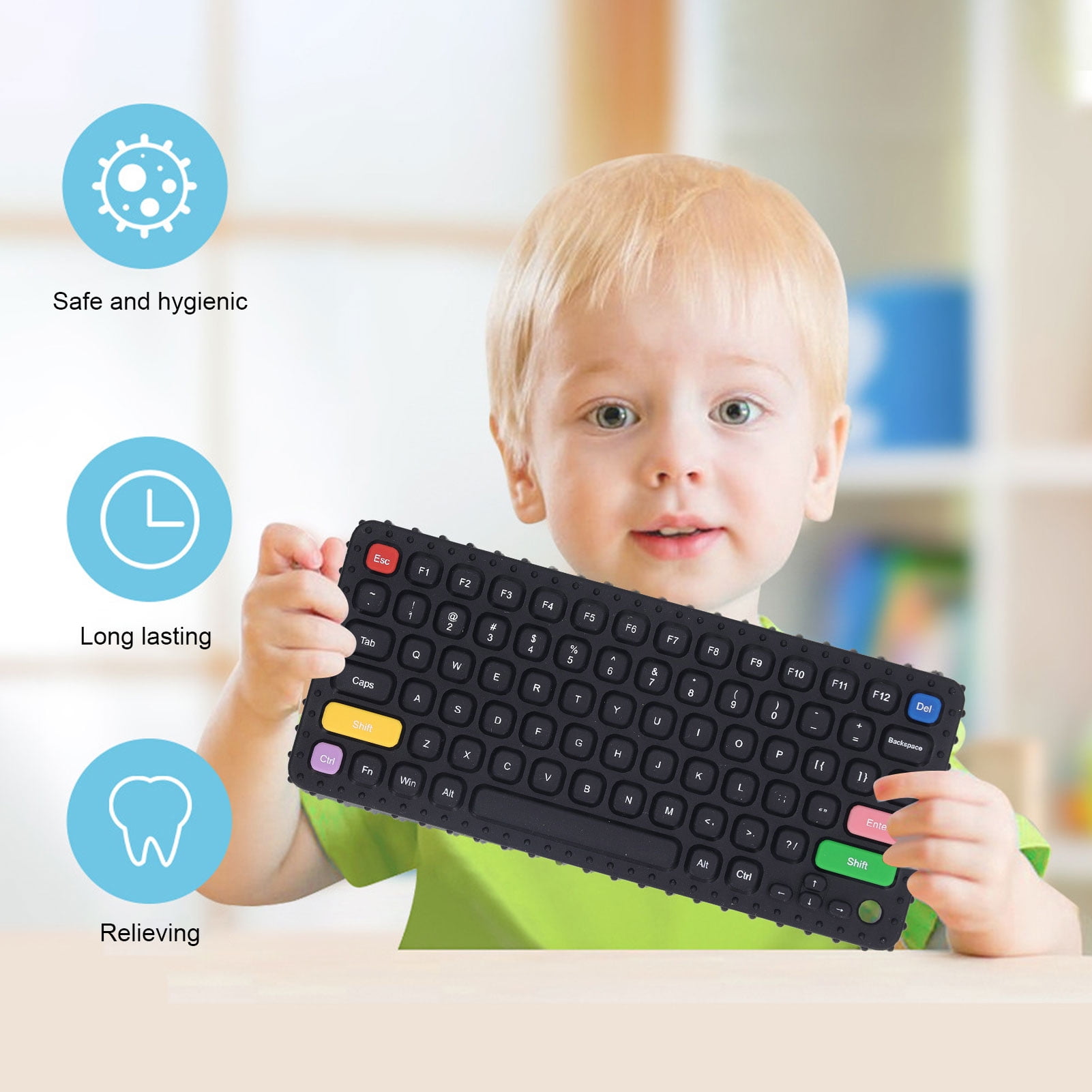 Chewy Teething Toy, Washable Silicone Baby Teething Toy Keyboard