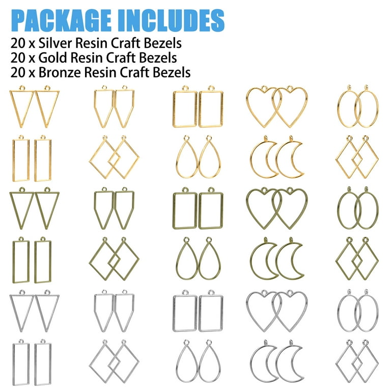 Inbagi 180 Pieces Open Bezels for Resin Jewelry Making Kit Hollow Frame  Pendants Resin Craft Bezels Assorted Geometric Frame Charms for Resin  Casting Necklace Earring