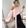 thumbnail image 5 of Womens Dressy Casual Off-Shoulder Top, Fashionable Satin Pullover Long-Sleeved Shirt Pink L, 5 of 9