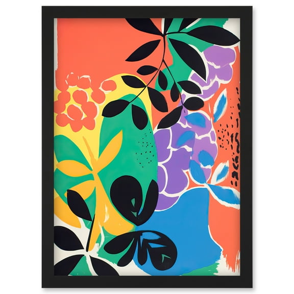 Henri Matisse Inspired Plant Shapes Acrylic Painting Abstract Bright Colourful Artwork Framed Wall Art Print A4