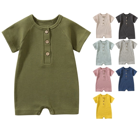 fheaev Baby Girl Boy Clothes Summer Outfits Infant Short Sleeve Romper Jumpsuit Cotton Solid Color Bodysuit for Newborn