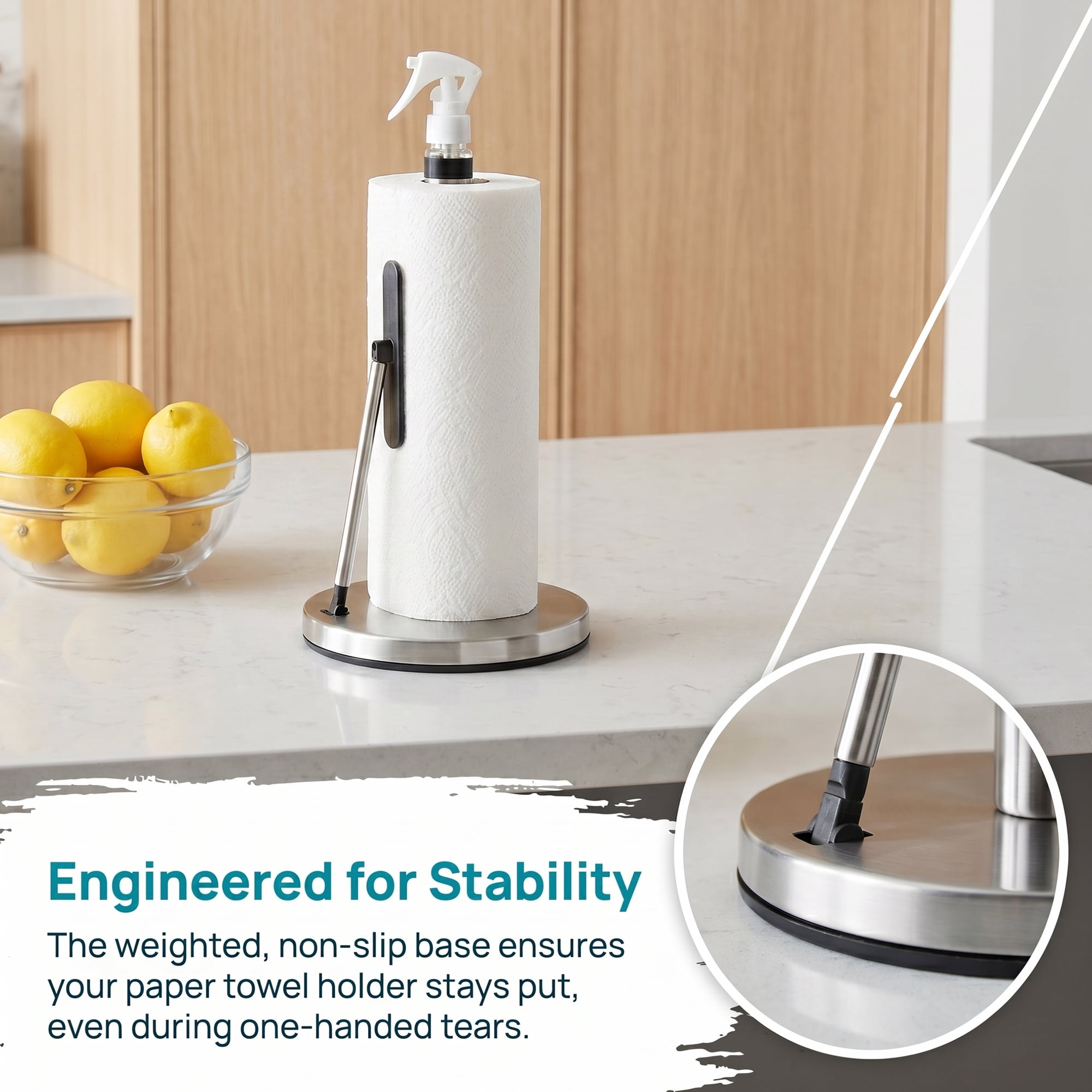 Unique Bargains Countertop Base Stainless Steel Paper Towel Holder Natural 14.4x7.1inch