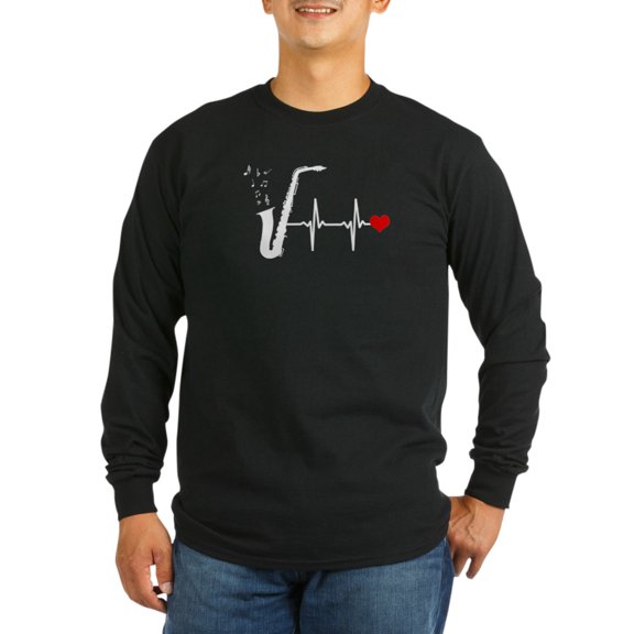 CafePress - SAXOPHONE HEARTBEAT Long Sleeve T-Shirt - Long Sleeve Dark T-Shirt