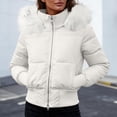 thumbnail image 5 of Purcolt Women's Cropped Puffer Jacket with Furry Hood Long Sleeve Full Zip Warm Winter Coats Casual Thick Outerwear, 5 of 8