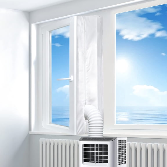 Portable Air Conditioner Window Seal Kit, AC Casement Window Vent Seal with Zip Adhesive Fastener for Exhaust Hose, Helps Block Hot Air, Tumble Dryer