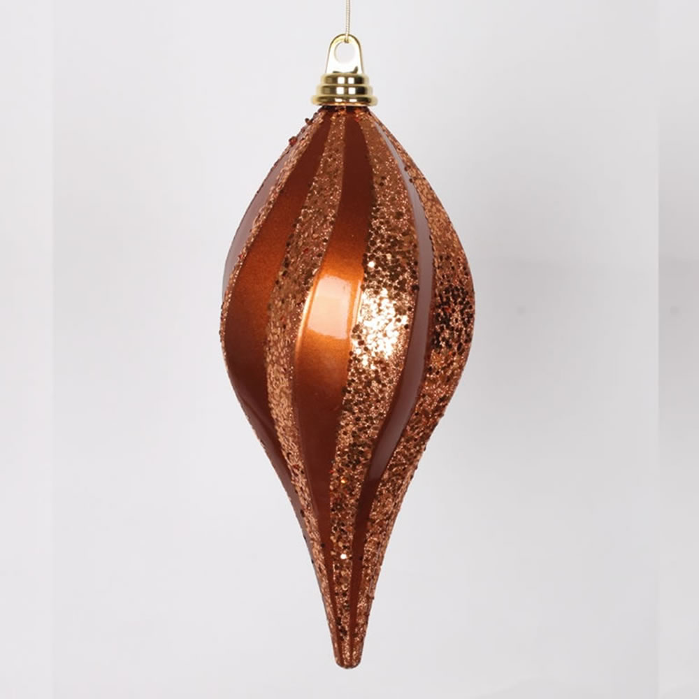 Copper Brown Glitter Swirl Shatterproof Christmas Finial Drop Ornament