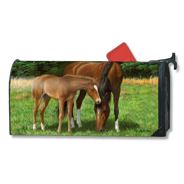 Grazing Summer Large Mailbox Cover Horses Oversized MailWraps