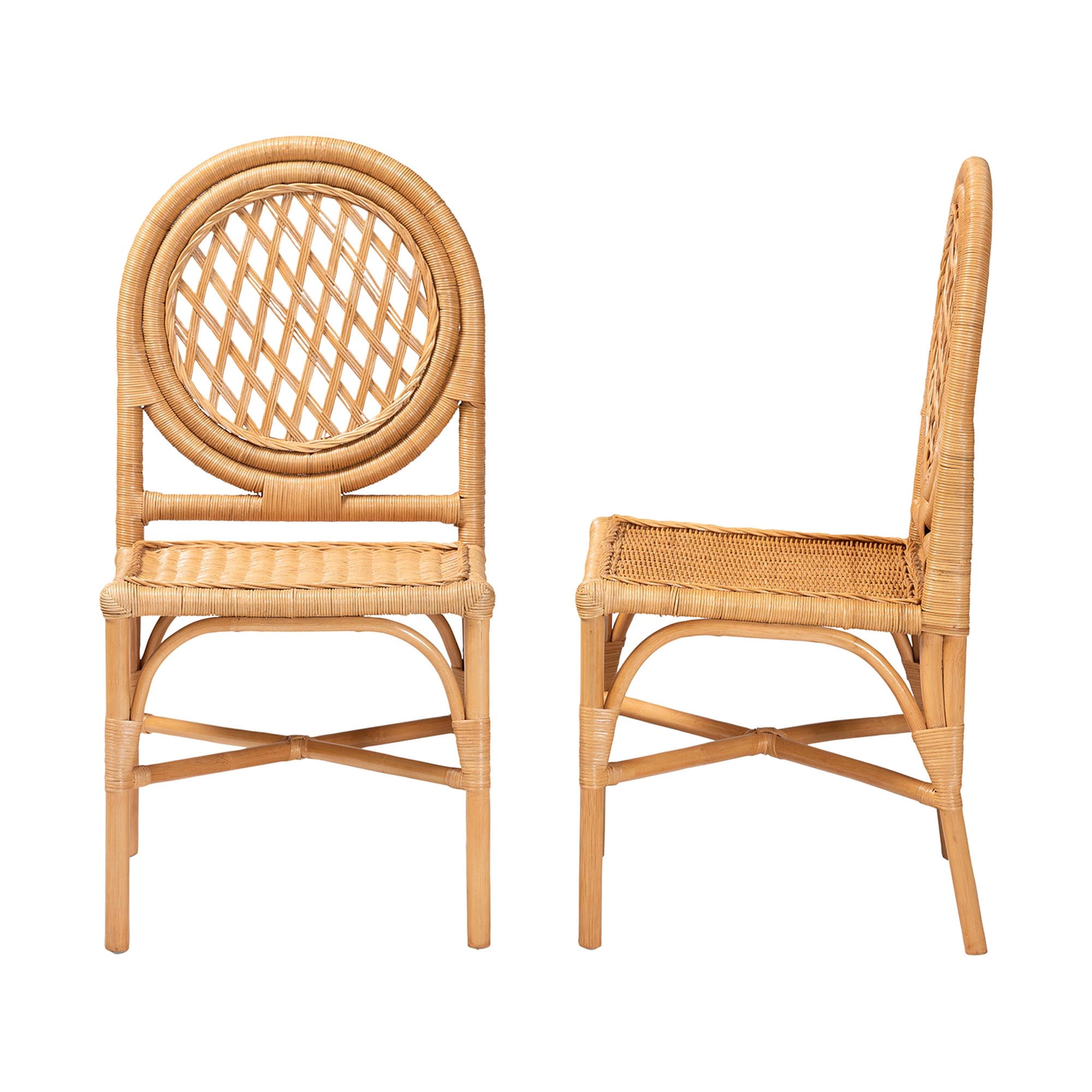 bali & pari Oxford Boho Dining Chair, Set of 2, Dining Height, Seat Height of 17", Light Honey