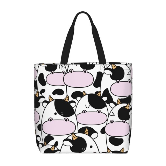 Balery Cute Animal with Cow Bolsa de Mano para Mujeres con Cremallera, Bolsa de Gimnasio con Compartimentos, Bolsa para Laptop, Bolsa para Trabajo