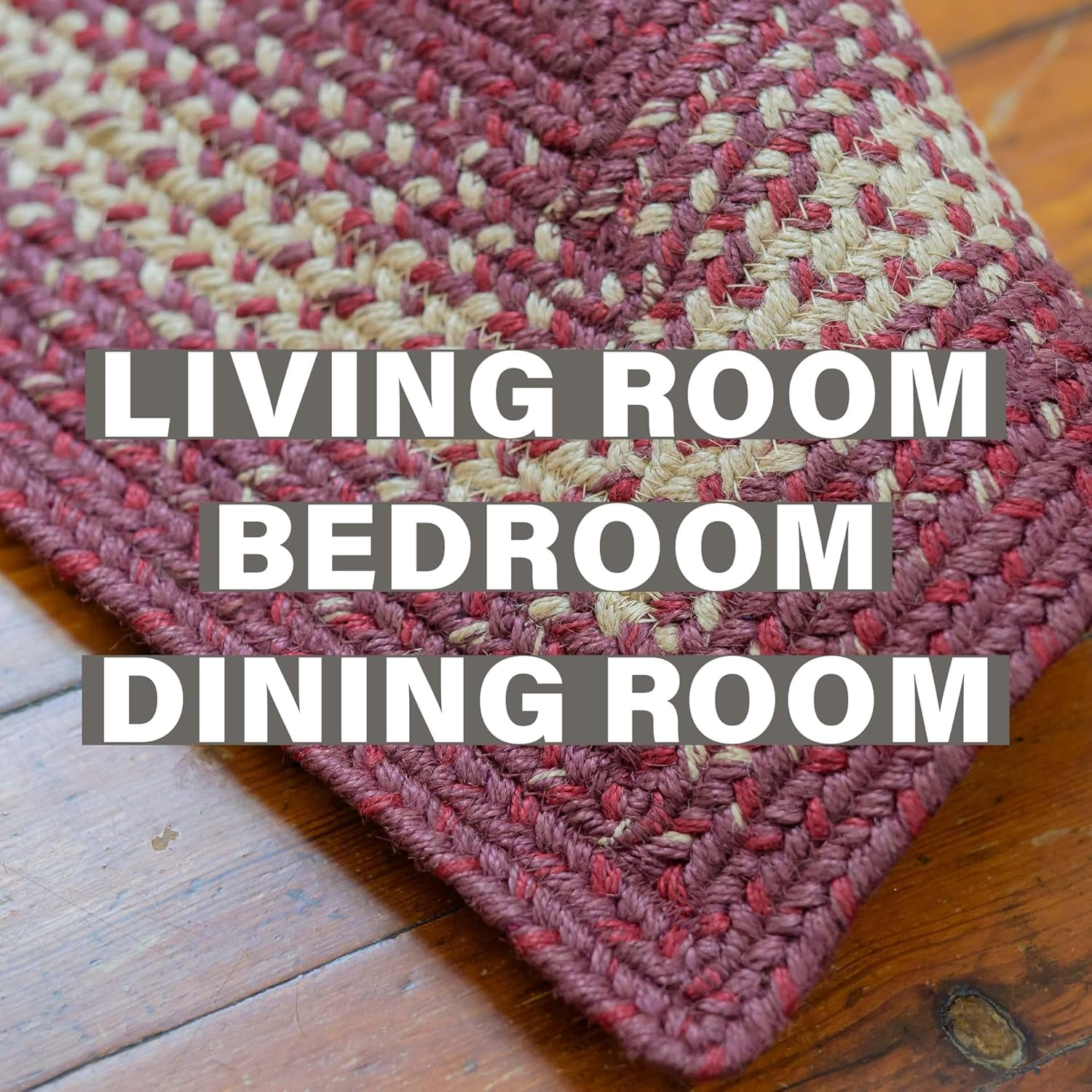 Autumn Maple Burgundy and Tan Braided Area Rug, Jute, 6x9' Rectangle - Rustic Primitive Decor for Dining Room, Living Room, Everywhere