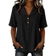 thumbnail image 3 of ClodeEU Women's V Neck Short Sleeve Henley Shirt,Casual Loose Fit Button Front Blouse Black,Women's Plus L, 3 of 7