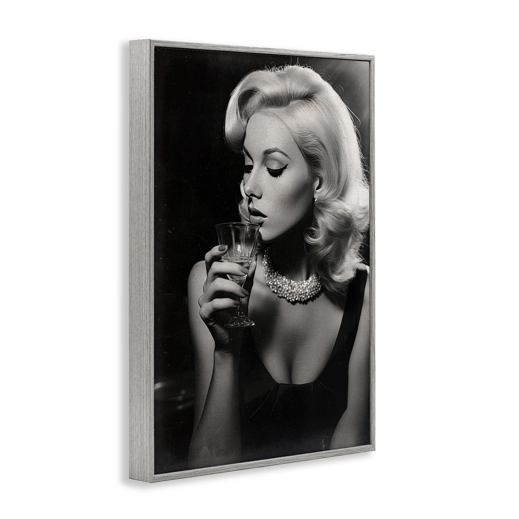 Classic Woman & Martini Gray Framed Giclee Art, design by Decent Exposures