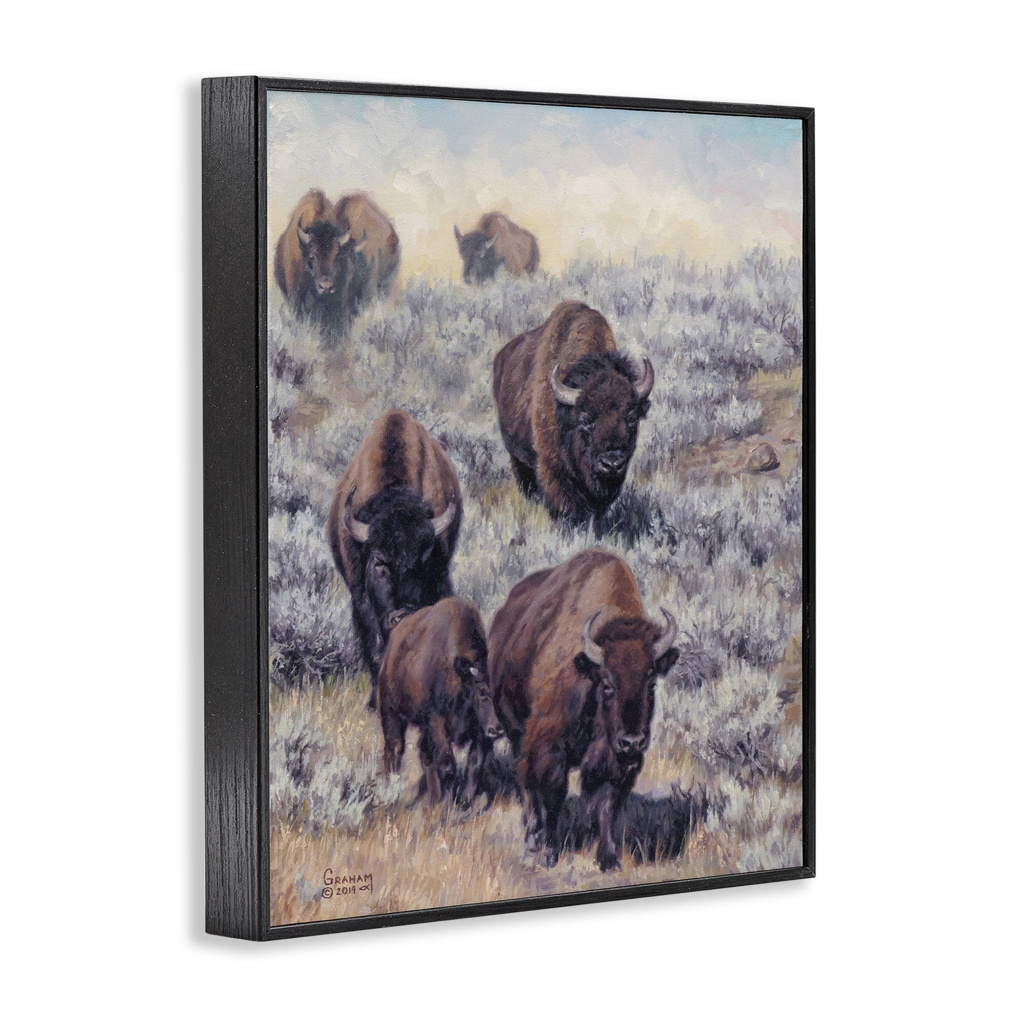 Stupell Industries In Search Of New Grass Landscape Painting Black Framed Art Print Wall Art, 16 x 20