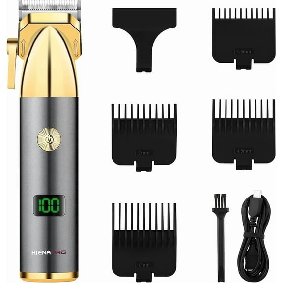 HIENA PRO Professions Hair Clippers Men Cordless Clippers for Men Haircut Hair Cutting Machine for Barber Clipper Rechargeable Hair Trimmers with LED (Gold)