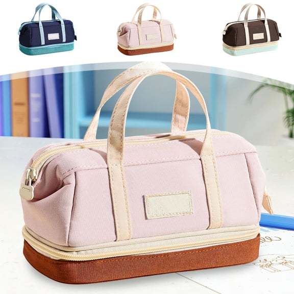 Dmlowu Waterproof Canvas Pencil Case, Large Capacity Stationery Bag with Dual Zippers, Classified Storage Pen Pouch for Office Home Travel
