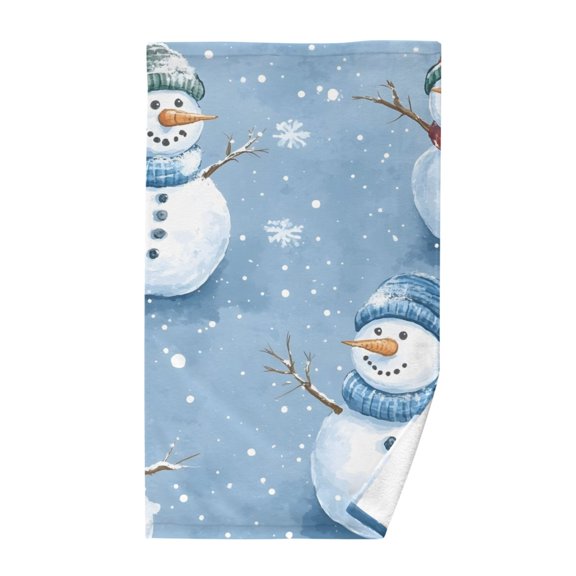 Snowman in Christmas Snowflakes Cotton Face Towel Soft Hand Towel Absorbent Bathroom Towel for Kitchen Hotel