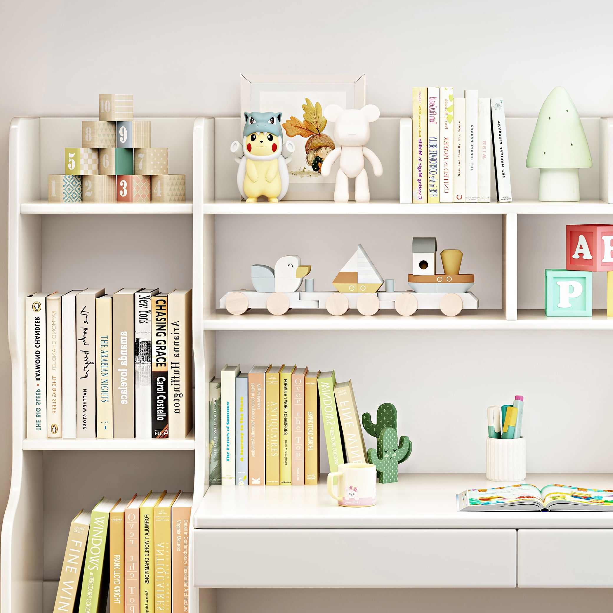 BALANBO Kids Desk with Drawer and Bookshelf Wooden Children’s Media Desk Student's Study Computer Workstation and Writing Table (White)
