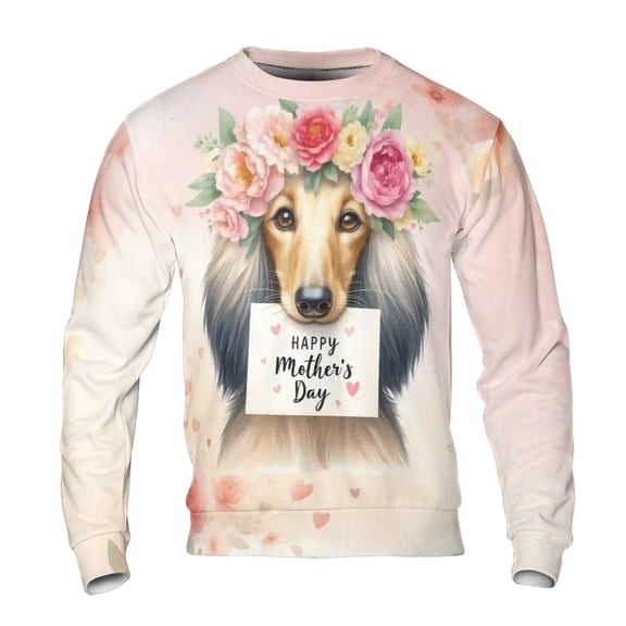 Happy Mother's Day Afghan Hound with Flower Crown and Greeting Card All Over Print 3D Sweatshirt Unisex Merch Dog Lover - 13004