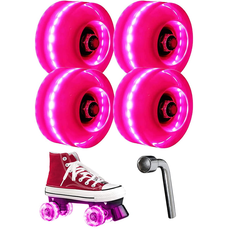 8 Piece Light up Roller Skate Wheels Outdoor with Bearings Skateboard Accessories 32 x 58 mm Luminous Skate Wheels Installed for Indoor or Outdoor Double Row Skating 