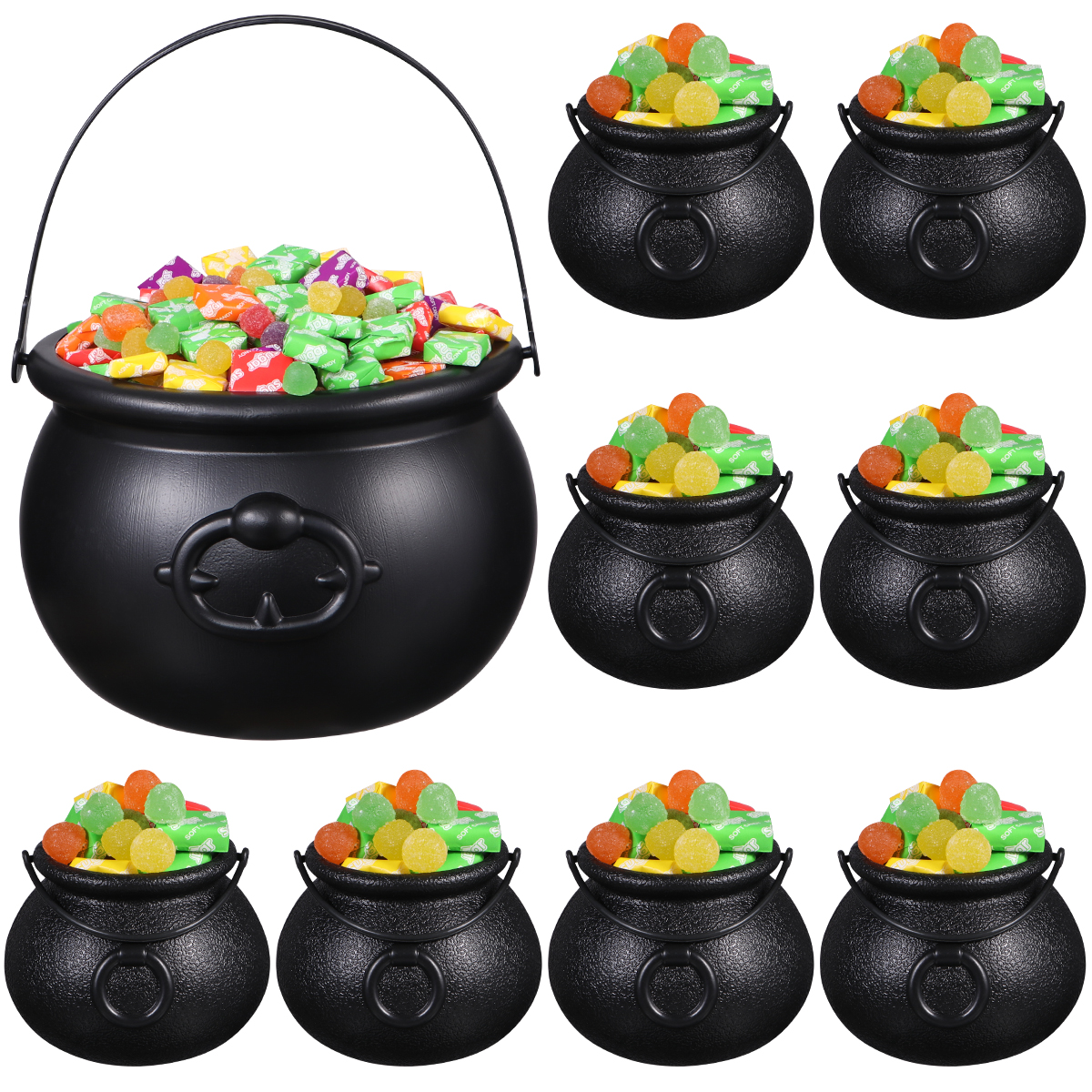 Toyvian 9PCS Black Cauldron Halloween Candy Bucket Kettle Party Favors Toyvian 9PCS Black Cauldron Halloween Candy Bucket Kettle Party Favors