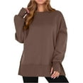 thumbnail image 3 of Women Oversized Sweatshirts Thumbhole Long Sleeve Hoodies Shirts 2025 Fall Side Slit Pullover Top Teen Y2k Outfits Brown S, 3 of 6