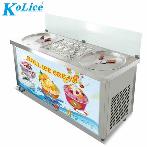 Kolice Commercial 22" Double Round Pans Fried Ice Cream Rolled Machine-Smart Temperature Control