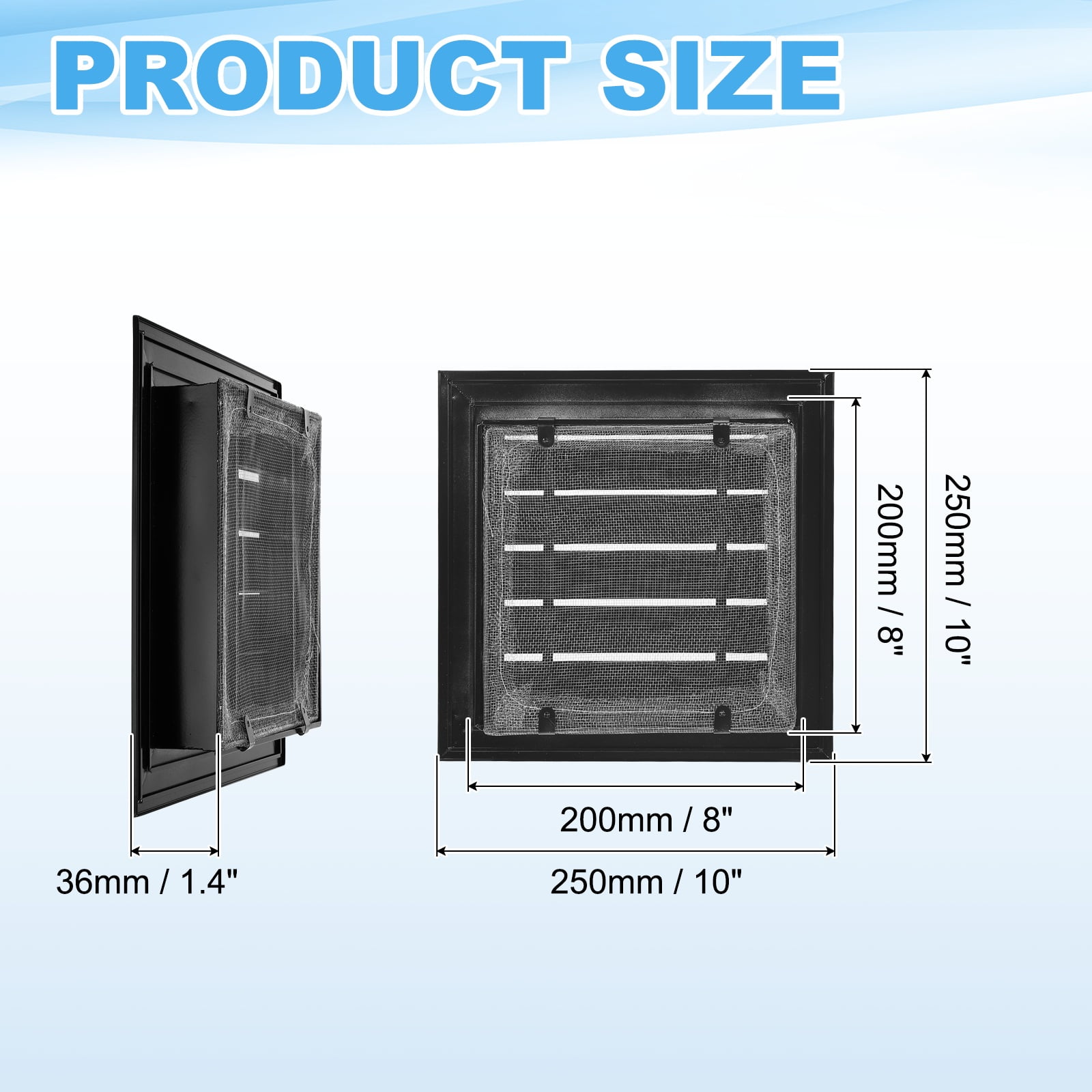Uxcell 10x10 Inch Gable Vent, 2PCS Aluminum Alloy Wall Shed Vents with Strainer, Black