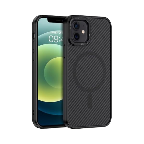 for Carbon Fiber iPhone 12 Case/iPhone 12 Pro Case with MagSafe, Magnetic Phone Case iPhone 12/12 Pro Slim Fit Shockproof Women Men Protective Cases Cover for iPhone 12/12 Pro 6.1", Black