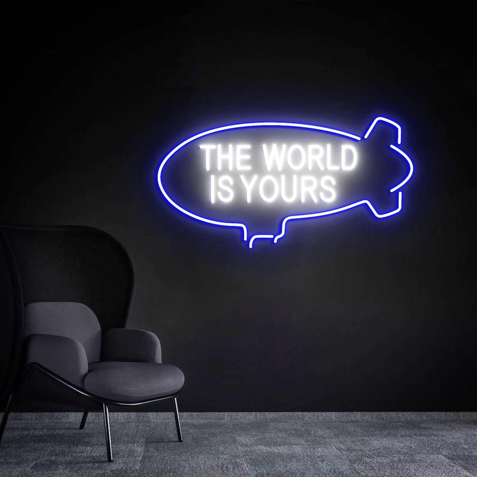 The World Is Yours Neon Sign, World Wall Decor, Personalized Gift, Globe Wall Decor(Ice Blue)