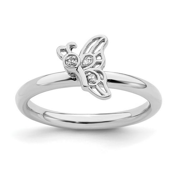 2.5mm 925 Sterling Silver Stackable Rhodium Butterfly Angel Wings With Dia. Ring Size 6 - Stackable Ring for Women