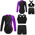 thumbnail image 5 of iiniim Girls Ballet Dance Biketard with Shorts and Vest Gymnastics Bodysuit 3 Piece Athletic Purple 6, 5 of 6