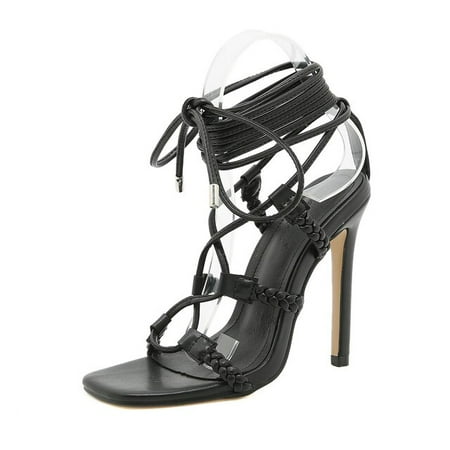

Wonens Sandals Black Cross Strappy Ankle High Heels 12cm Summer Designer Ladies Dress Shoes Roman Sexy Black Sandals