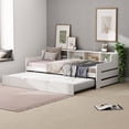 thumbnail image 3 of Twin Size Platform Bed Frame With Trundle, 4 Shelves, Support Slats Twin Platform Bed, No Box Spring Needed Daybed Frame For Bedroom, Living Room, Study Room, 3 of 9