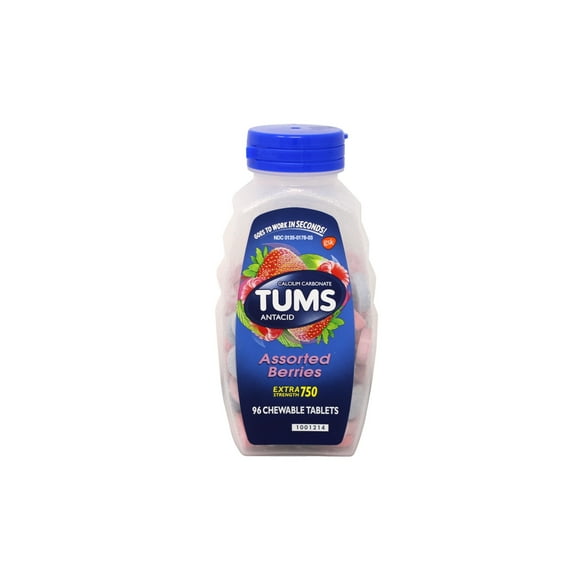 TUMS Extra Strength Assorted Berries Antacid Tablets for Heartburn Relief, 96 count