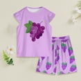 thumbnail image 2 of Povozer Toddler Baby Girl Summer Clothes Cotton Ruffled Sleeve Shirt Tops and Shorts Set Outfits,Size 2-3 Years,Purple, 2 of 5