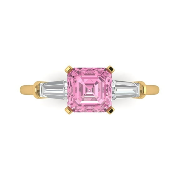 Three-Stone Engagement Ring for Women - 1.62ct Simulated Pink Diamond in 14K Yellow Gold Promise Ring