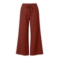 thumbnail image 6 of Sunnin Womens Linen Wide Leg Pants Drawstring Waist Relaxed Casual Pants with Pockets, 6 of 9