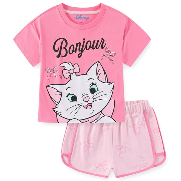 Disney The Aristocats Marie the Cat Short Sleeve T-Shirt and French Terry Shorts Set (Girls), 2 Piece Set, Sizes 7-12