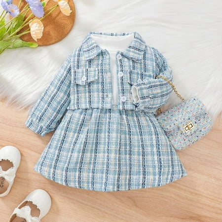 

SYNPOS 0-2Y 2Pcs Toddler Baby Girls Kid Long Sleeve Plaid Cardigan Coat Outwear +Plaid Dress Tutu Skirt Princess Party Formal Outfits