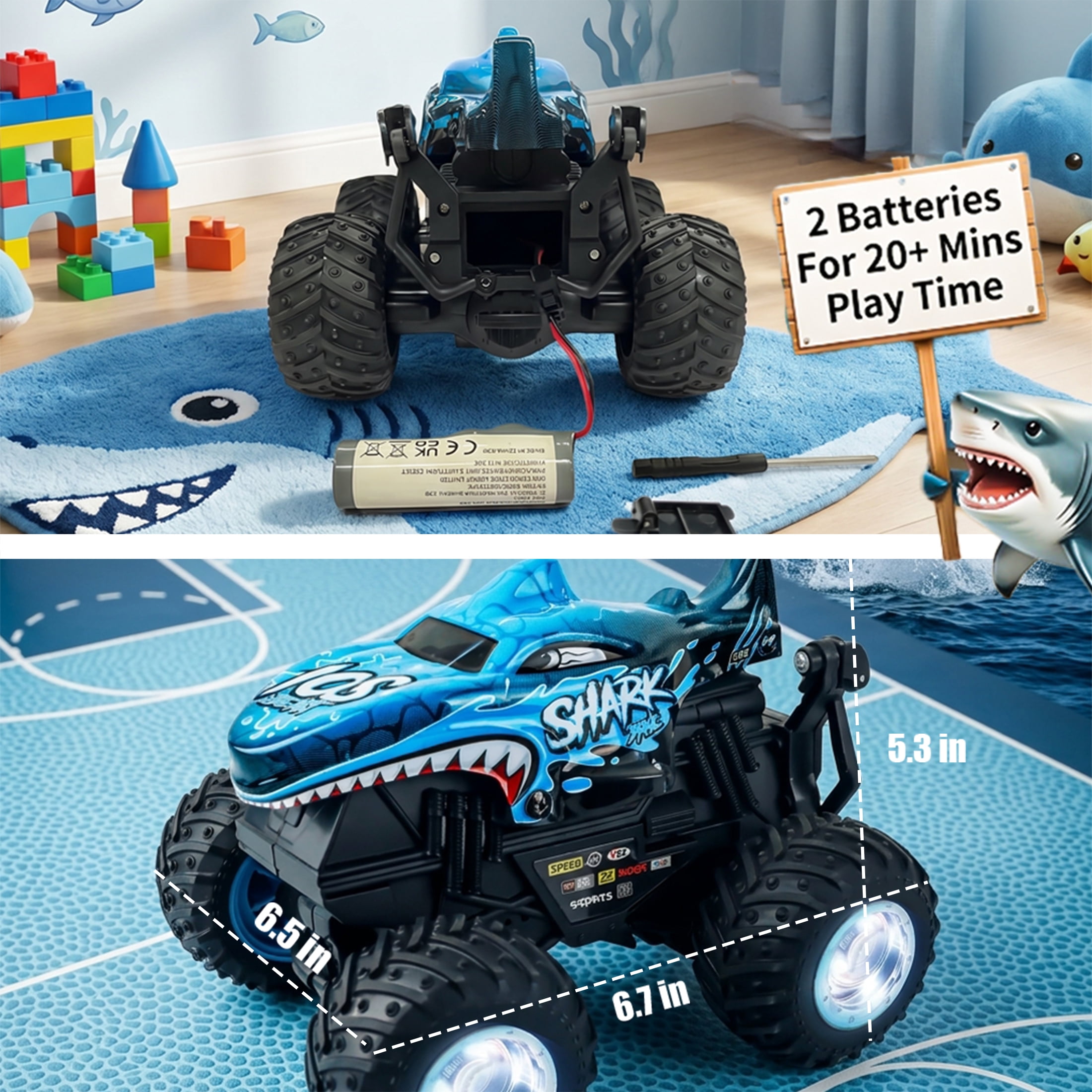 YCFUN RC Monster Truck Toy for Kids, 360° Spins RC Car with Music and LED Car Shell & Wheels for Boys Girls Ages 3+ (Blue)