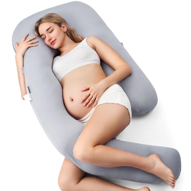 Almohada de embarazo Momcozy U Pro con funda de refrigeración, color gris