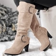 thumbnail image 5 of YLYL Women Knee High Boots Buckle Wide Calf Chunky Mid Heel Side Zipper Dressy Fall Winter Boots, 5 of 7